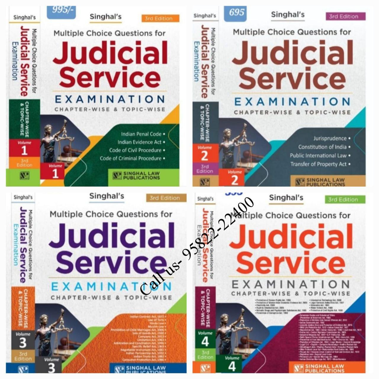 Singhal's Set of 4 Books on Multiple Choice Questions (MCQ) For Judicial Service Examination (VOLUME 1,2,3 & 4) 3rd Edition 2023.