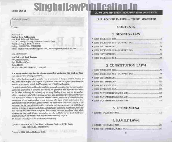 Singhal's LLB Solved Papers (Question and Answers) for 3rd Semester Guru Gobind Singh Indraprastha University (IPU) Price