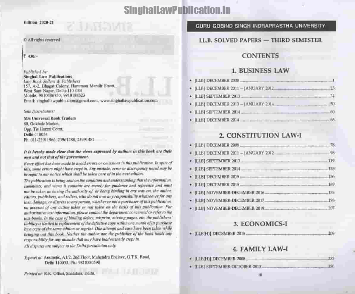 Singhal's LLB Solved Papers (Question and Answers) for 3rd Semester Guru Gobind Singh Indraprastha University (IPU) Price Singhal's LLB Solved Papers (Question and Answers) for 3rd Semester Guru Gobind Singh Indraprastha University (IPU) Price
