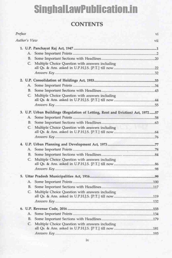 Singhal's MCQs for UP HJS Prelims on Local Laws Content