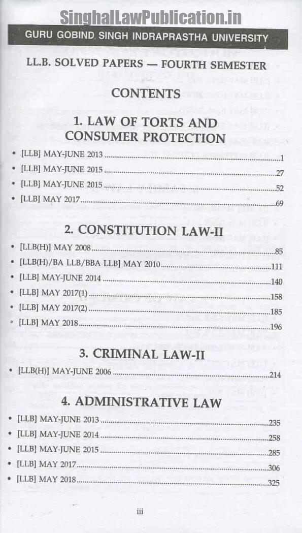 Singhal's LLB Solved Papers of 4th Semester IPU Content Page 1