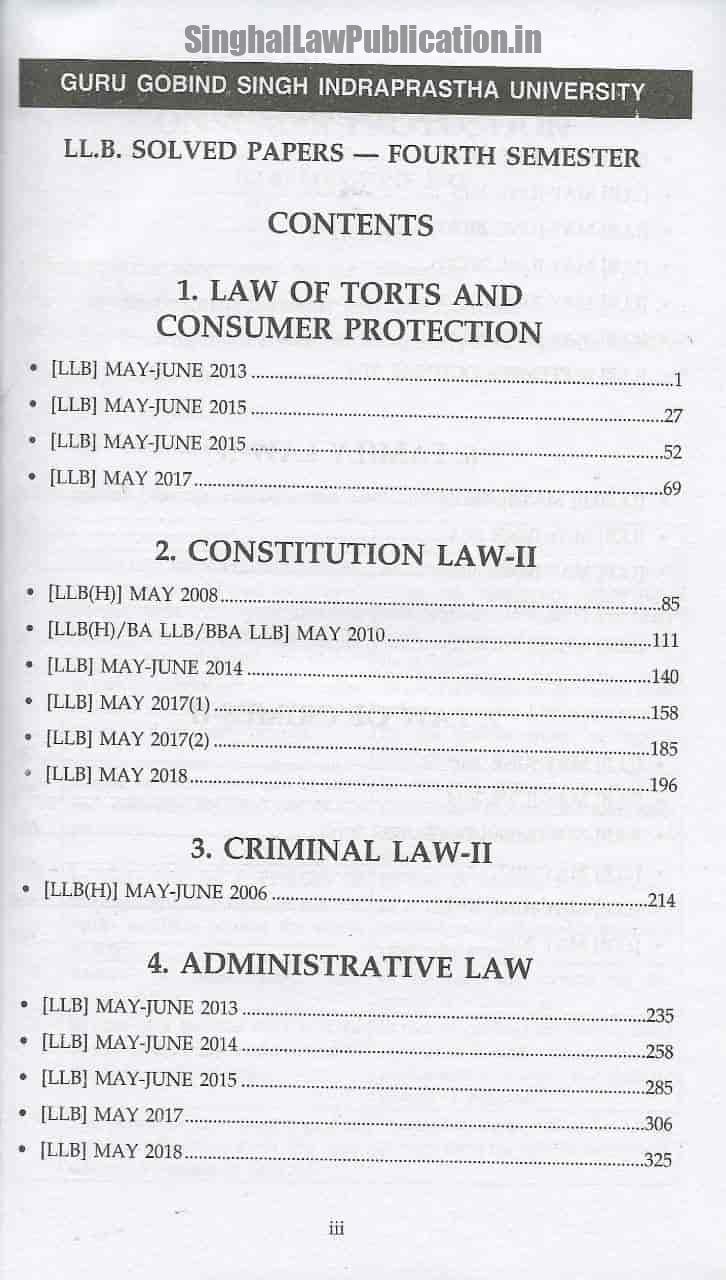 Singhal's LLB Solved Papers of 4th Semester IPU Content Page 1 Singhal's LLB Solved Papers of 4th Semester IPU Content Page 1