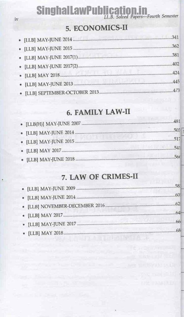 Singhal's LLB Solved Papers of 4th Semester IPU Content Page 2