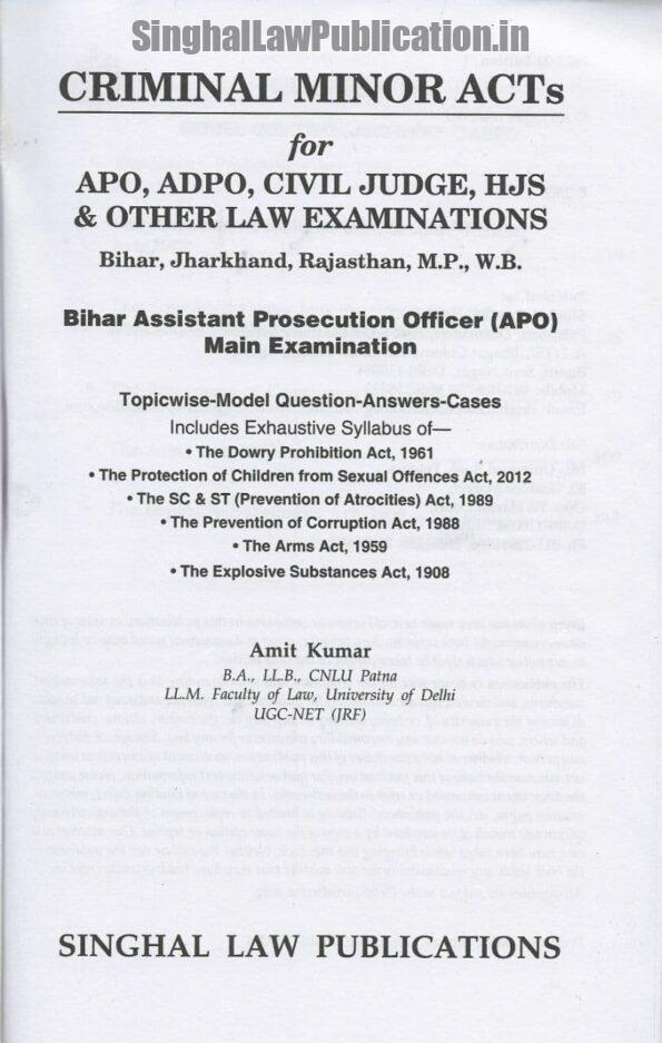 Singhal's Criminal Minor Act for APO,ADPO,Civil Judge,HJS by Amit Kumar content page 2