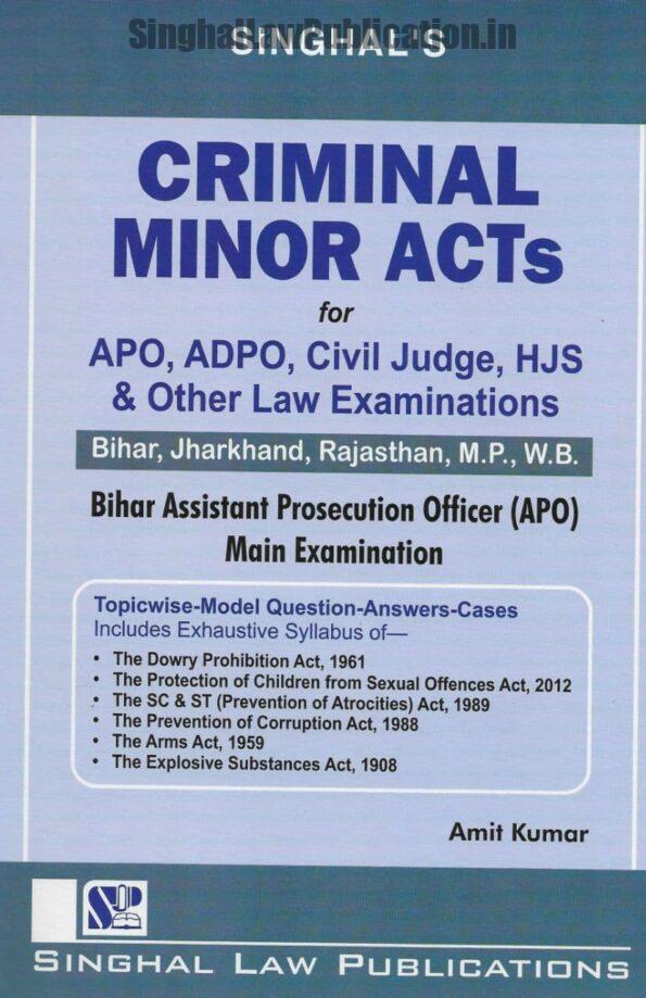 Singhal's Criminal Minor Act for APO,ADPO,Civil Judge,HJS by Amit Kumar book cover page