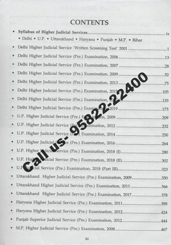 Singhal's Solved Papers for Higher Judicial Service [Prelims] Exam Content Page