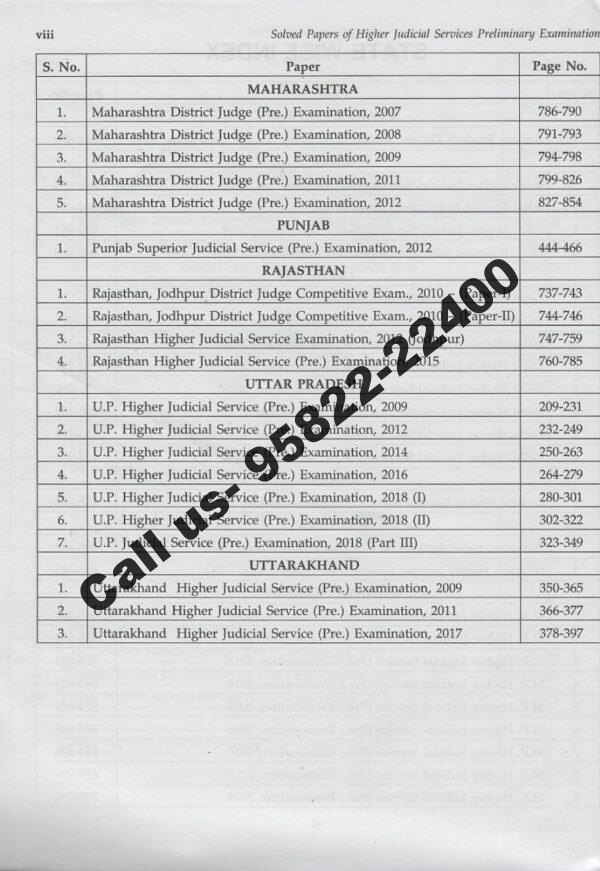 Singhal's Solved Papers for Higher Judicial Service [Prelims] Exam State-Wise Index 2