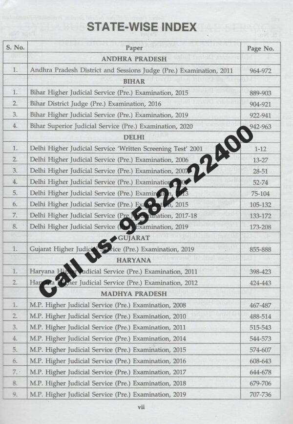 Singhal's Solved Papers for Higher Judicial Service [Prelims] Exam State-Wise Index