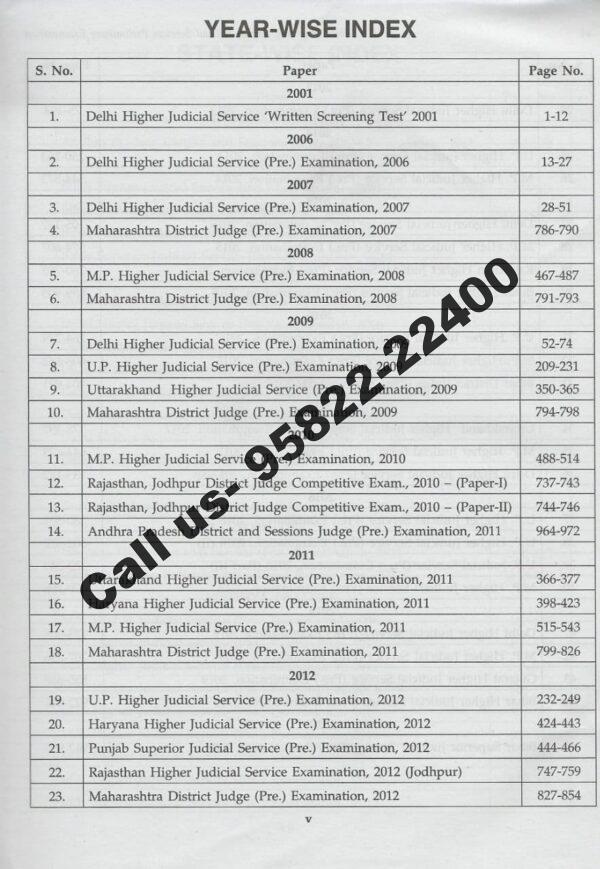 Singhal's Solved Papers for Higher Judicial Service [Prelims] Exam Year-Wise Index