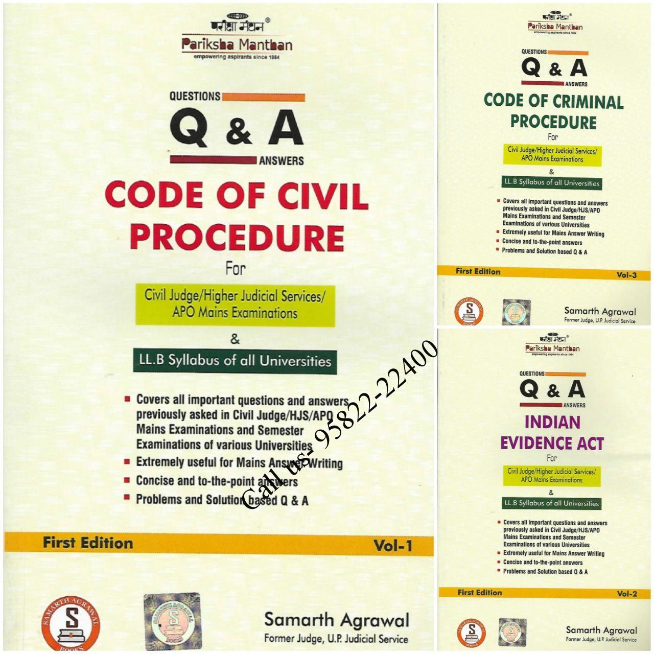 SET of 3 Books Q & A [CPC, IEA, CrPC] for LLB and Judicial Exams by Samartha Agrawal