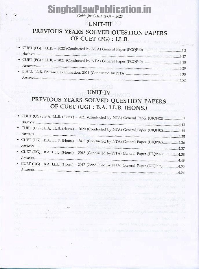 Singhal's SS Guide CUET (PG)- 2023 For DU LLB Entrance Exam Test Paper Code- COQP11 content page 2 Singhal's SS Guide CUET (PG)- For LLB Entrance Exam - Image 3